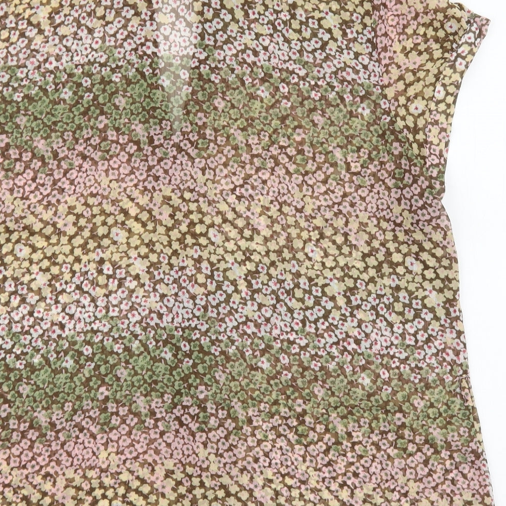 Bonmarché Womens Brown Geometric Polyester Basic Blouse Size 18 V-Neck