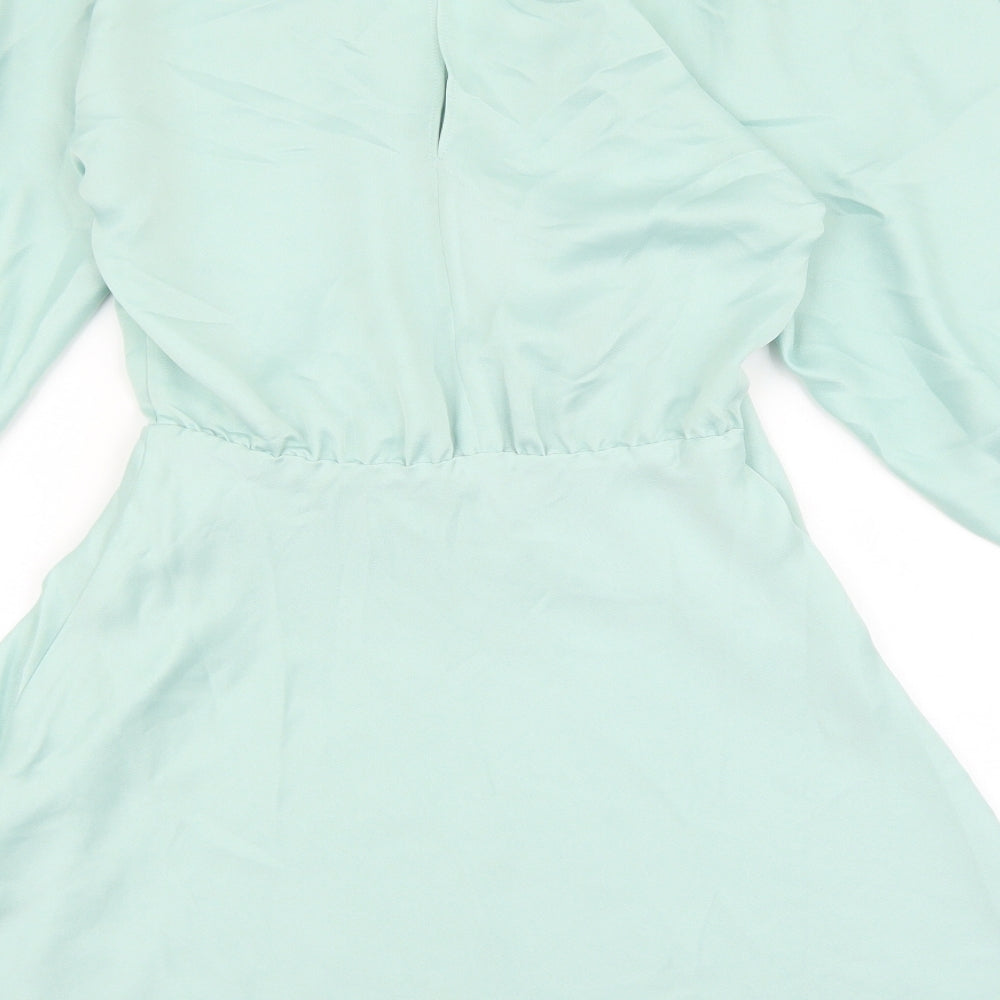 Zara Womens Green Polyester Fit & Flare Size XS V-Neck Button