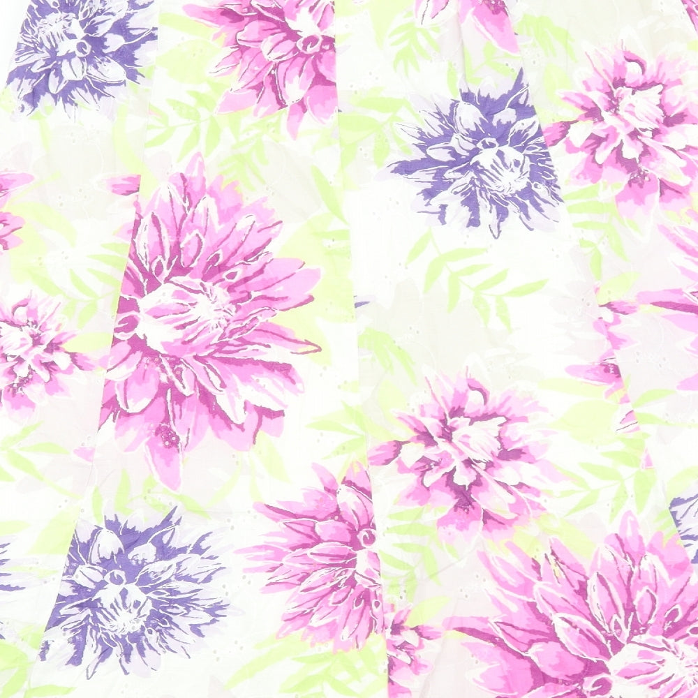 Marks & Spencer Womens Multicoloured Floral Cotton Flare Skirt Size 10 Tie