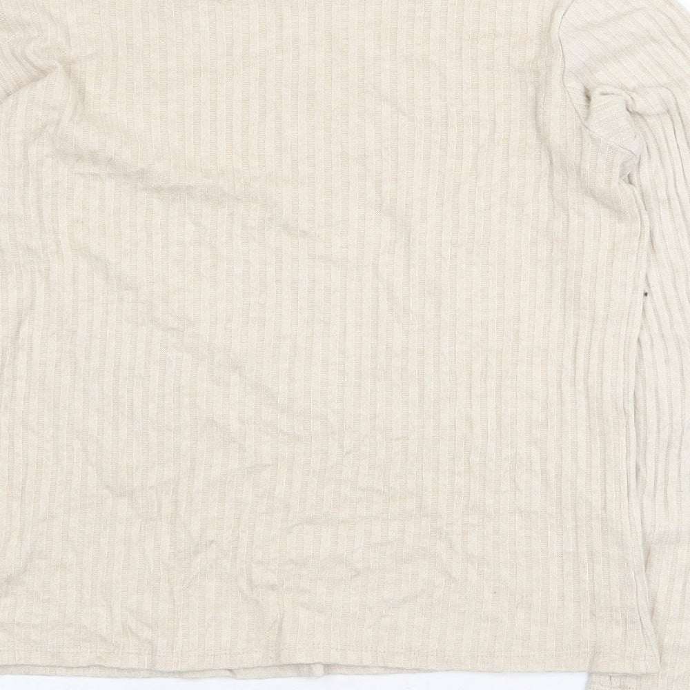 Zanzara Womens Beige Viscose Basic T-Shirt Size M Mock Neck