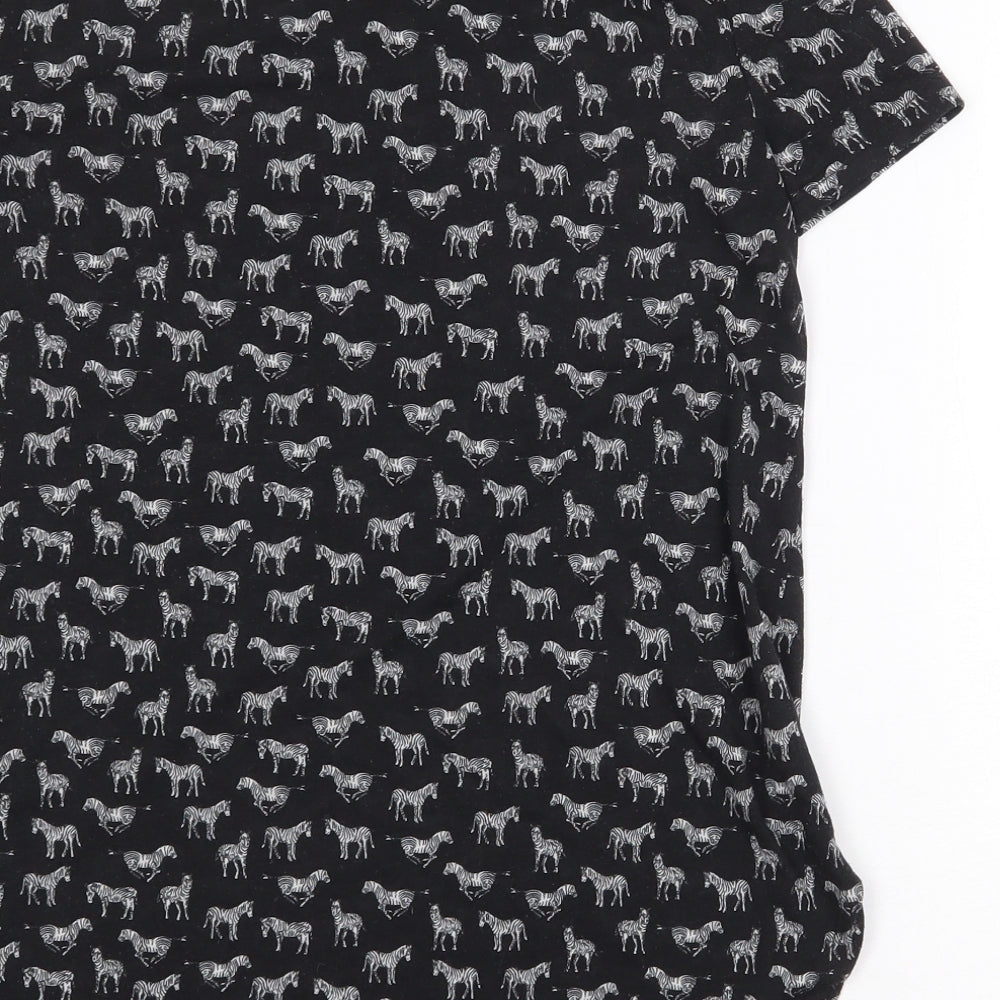 H&M Womens Black Geometric Polyester Basic T-Shirt Size XS Round Neck - Zebra