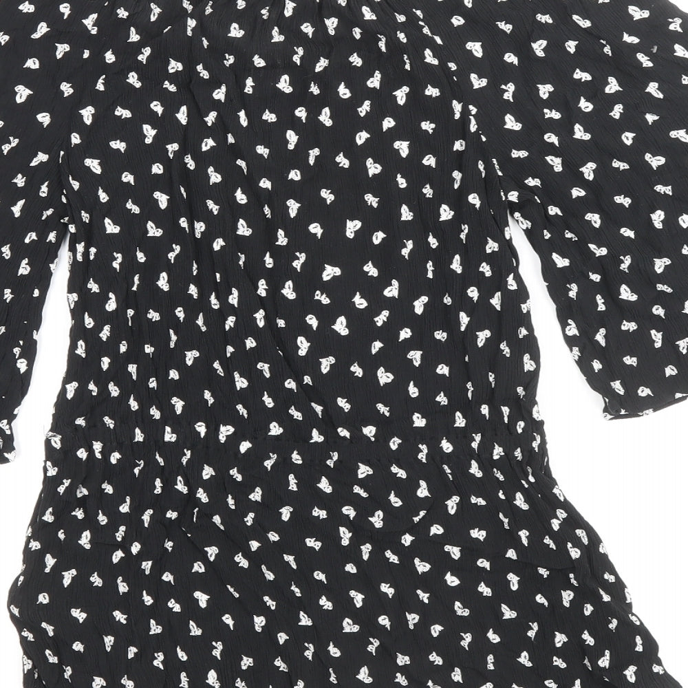 Marks & Spencer Womens Black Geometric Viscose Basic Blouse Size 8 Off the Shoulder