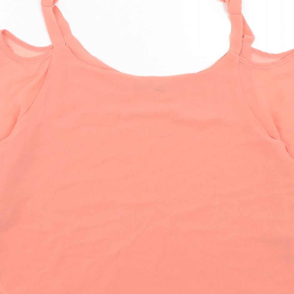 Quiz Womens Pink Polyester Basic Blouse Size 10 Round Neck - Cold Shoulder