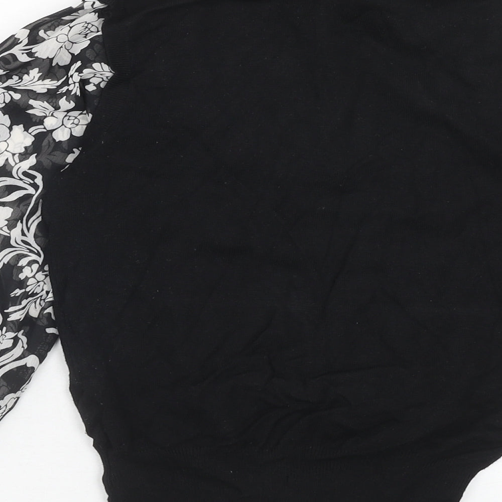 Marks & Spencer Womens Black Floral Viscose Basic Blouse Size 12 Mock Neck
