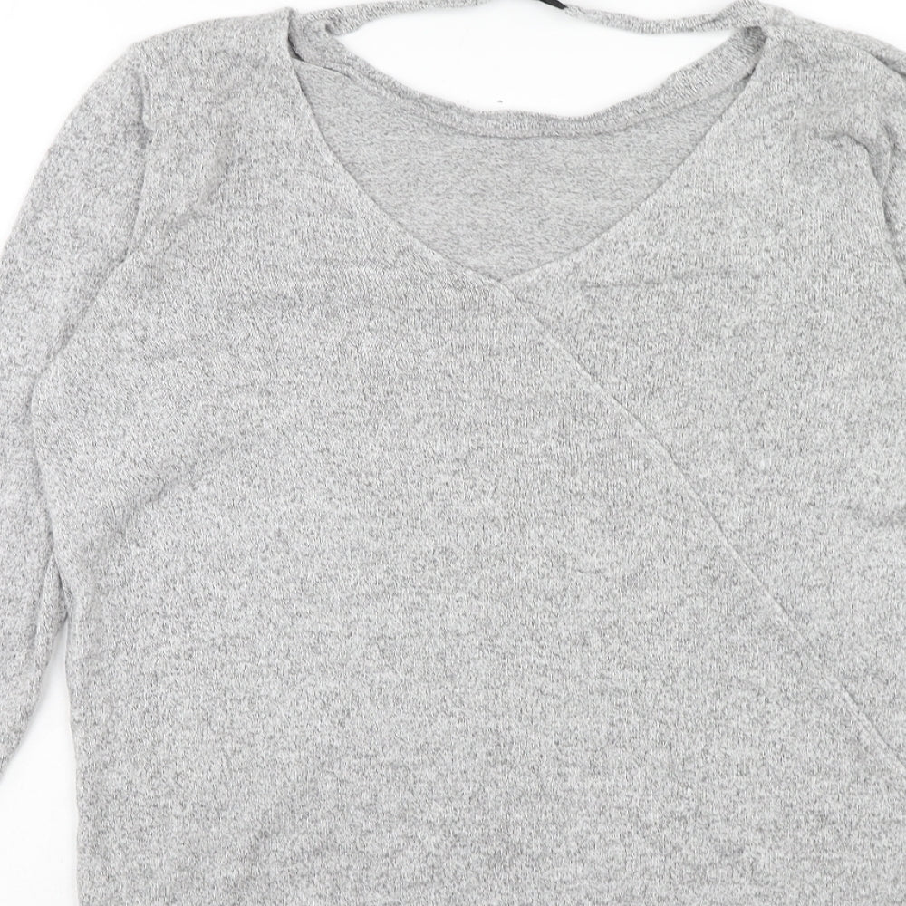 River Island Womens Grey Polyester Basic T-Shirt Size 12 Round Neck