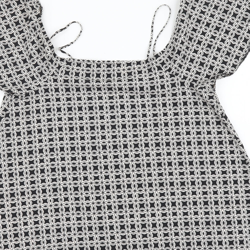 ASOS Womens Black Geometric Polyester Basic Blouse Size 10 V-Neck