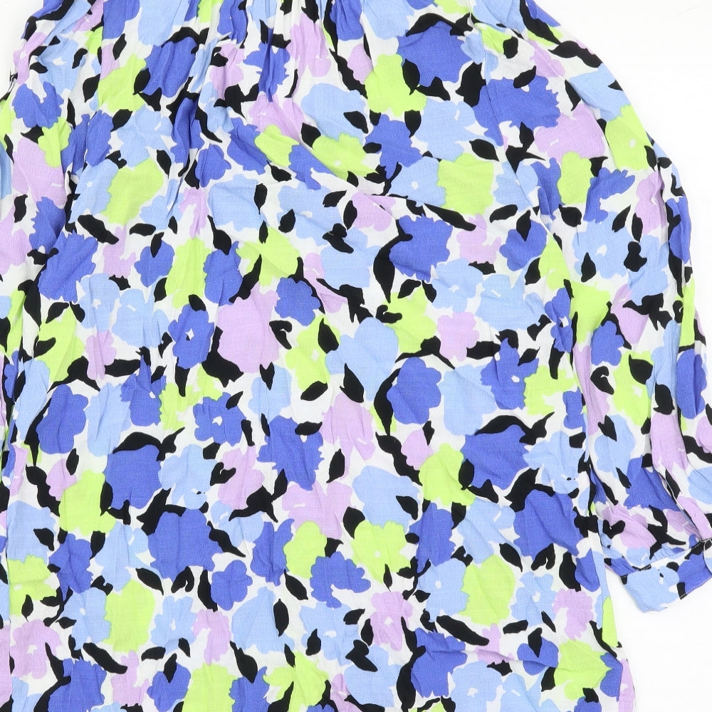Marks and Spencer Womens Multicoloured Floral Viscose Basic Button-Up Size 6 Round Neck