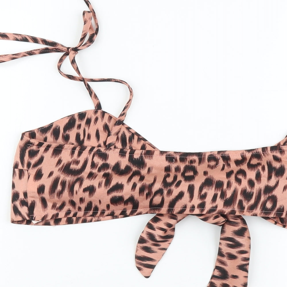Missguided Womens Pink Animal Print Polyester Cropped Tank Size 8 V-Neck - Leopard Print