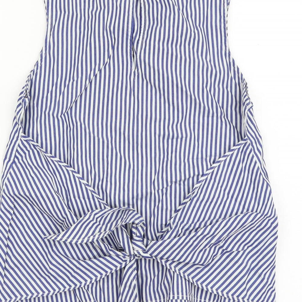 Mango Womens Blue Striped Cotton Wrap Tank Size XS Round Neck