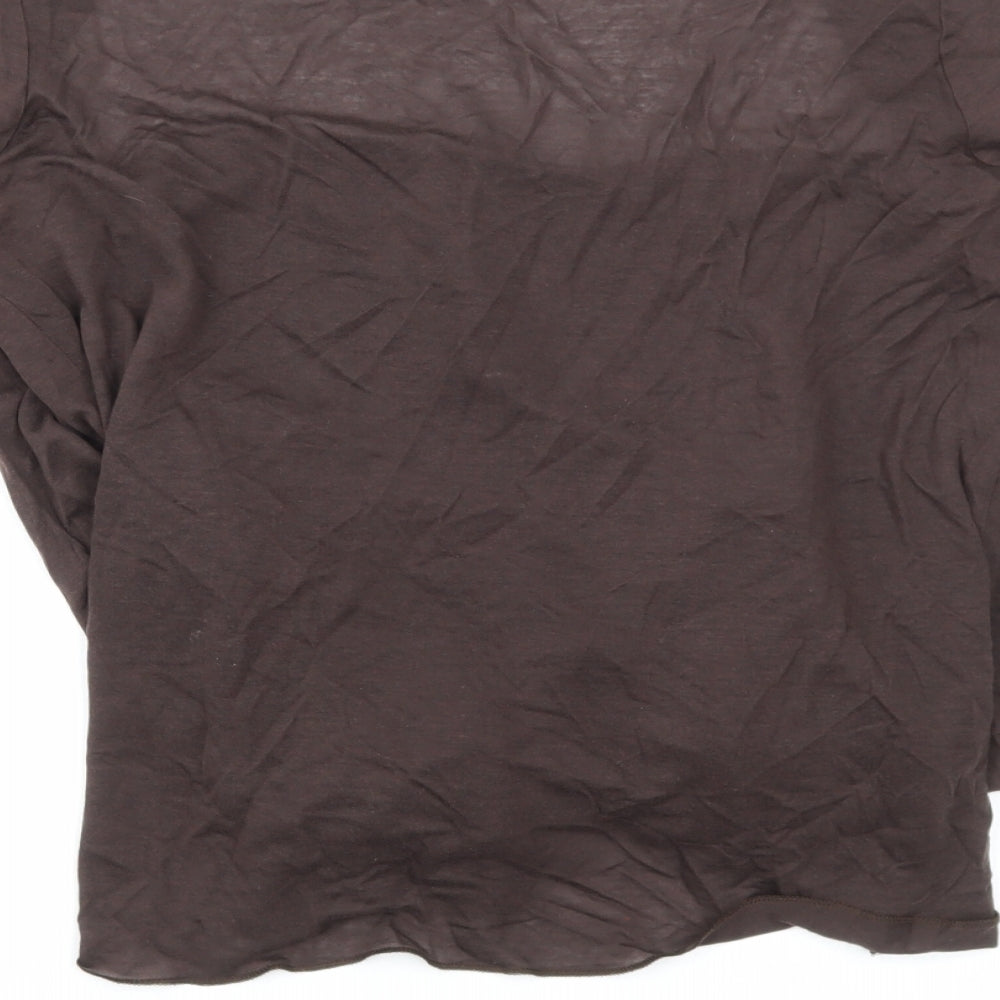 Marks & Spencer Womens Brown Floral Lyocell Basic Blouse Size 16 Square Neck