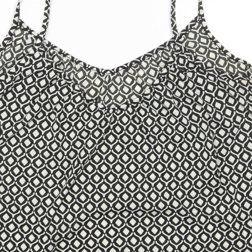 H&M Womens Beige Geometric Cotton Camisole Blouse Size S V-Neck