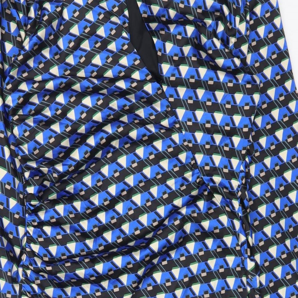 Zara Womens Blue Geometric Polyester Shift Size M Round Neck Zip