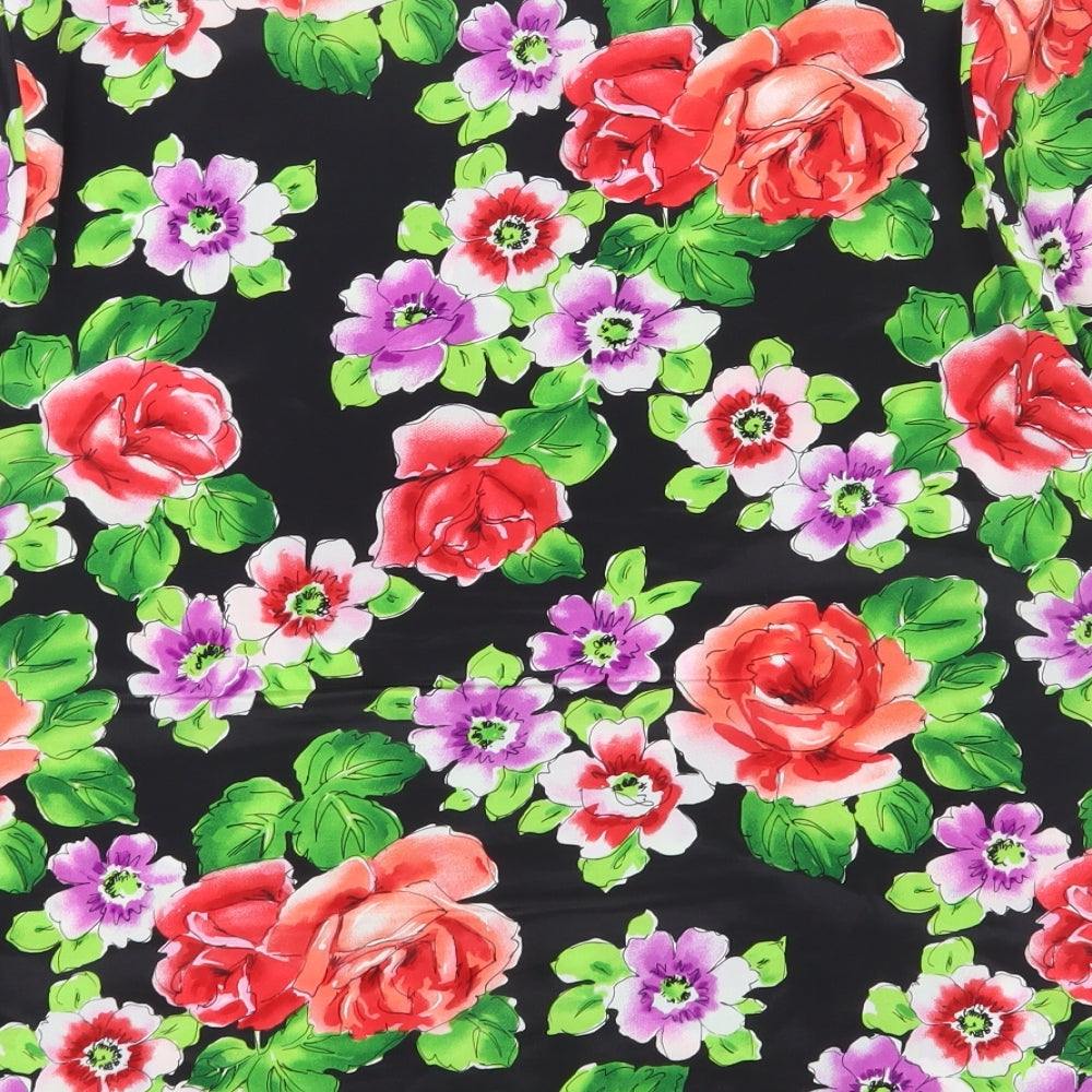 Gina Womens Black Floral Polyester Basic Button-Up Size 16 Collared