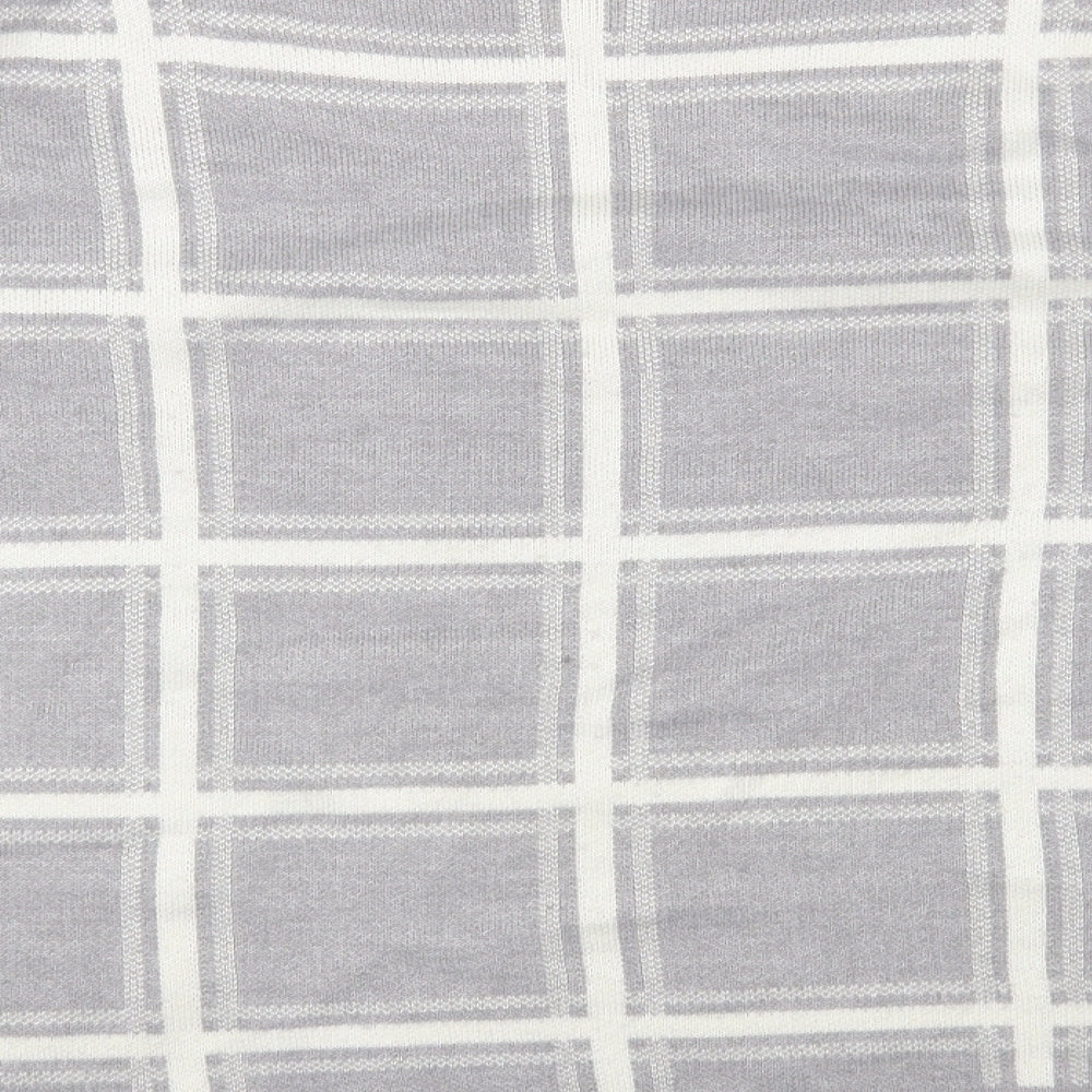 Marks and Spencer Womens Grey Mock Neck Plaid Acrylic Pullover Jumper Size L