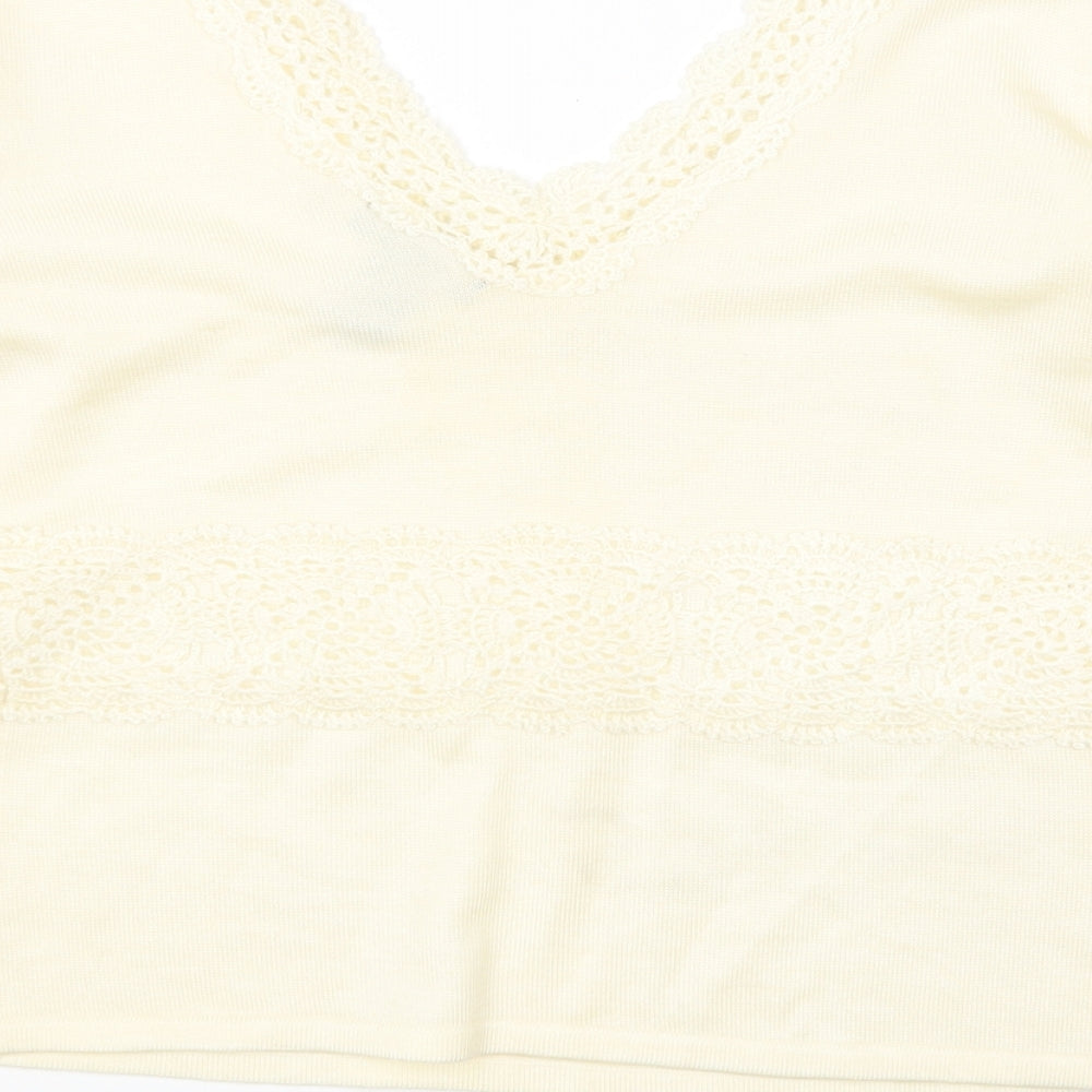 DOLCE CABO Womens White Acrylic Basic T-Shirt Size M V-Neck