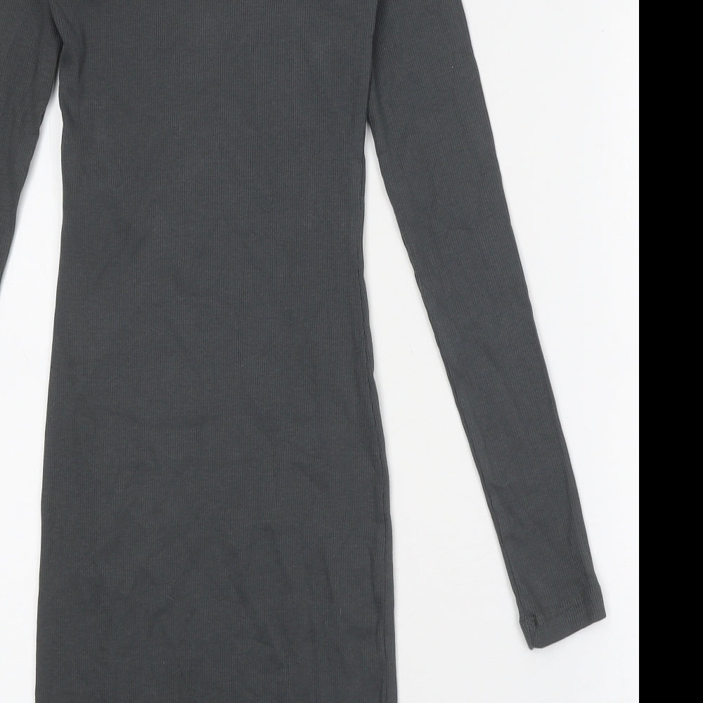 Bershka Womens Grey Cotton Bodycon Size XS Round Neck Pullover - Ribbed