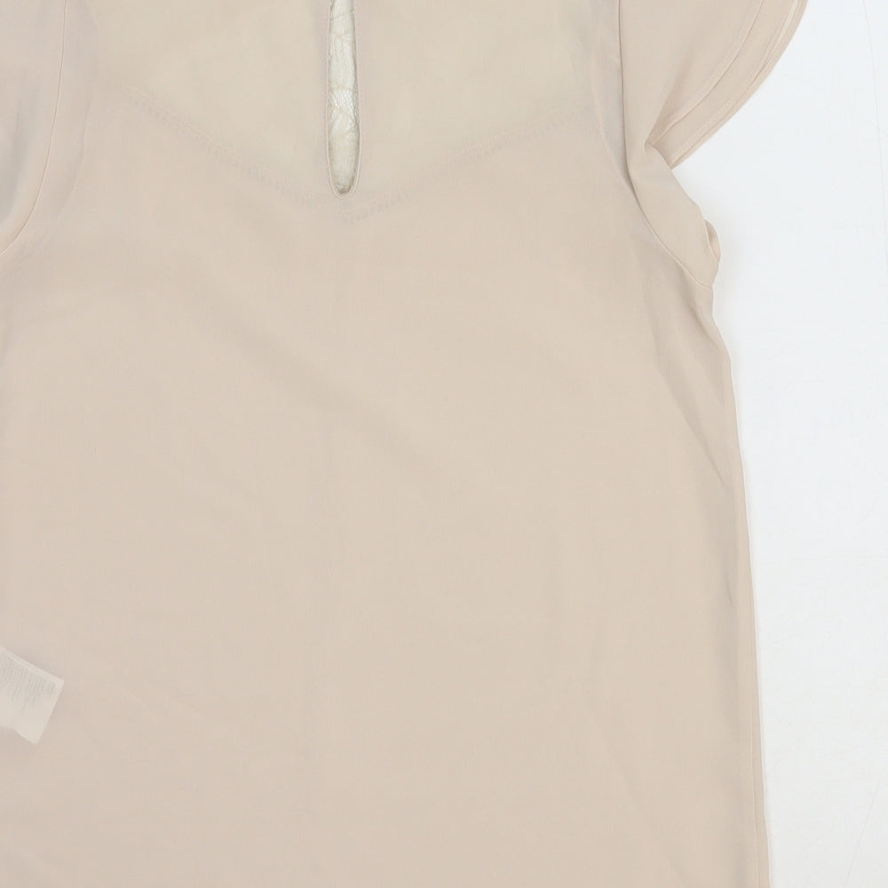 H&M Womens Beige Polyester Basic Blouse Size 4 Round Neck