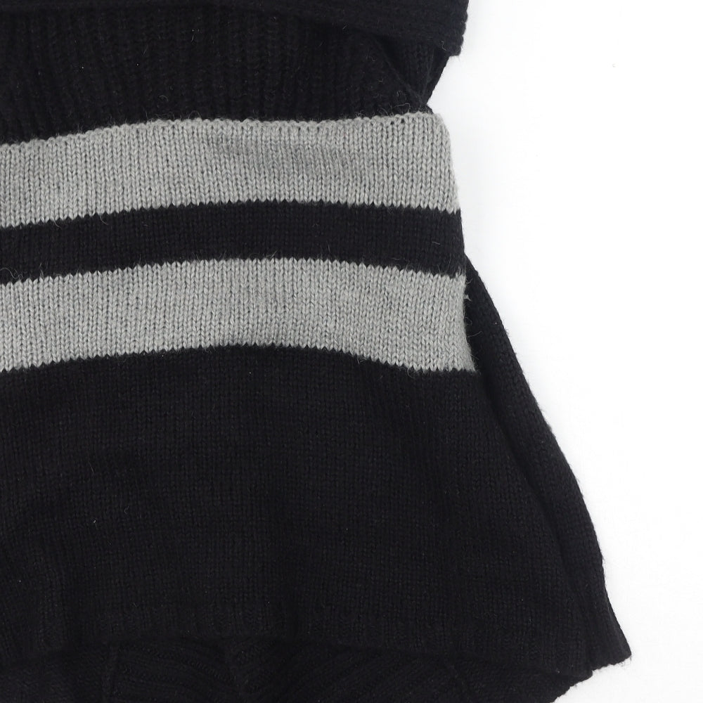 Warehouse Womens Black V-Neck Geometric Acrylic Wrap Jumper Size 6