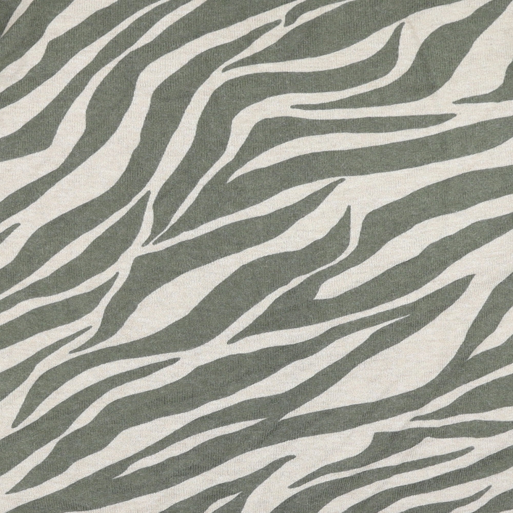 Debenhams Womens Green Round Neck Animal Print Cotton Pullover Jumper Size 14 - Zebra print