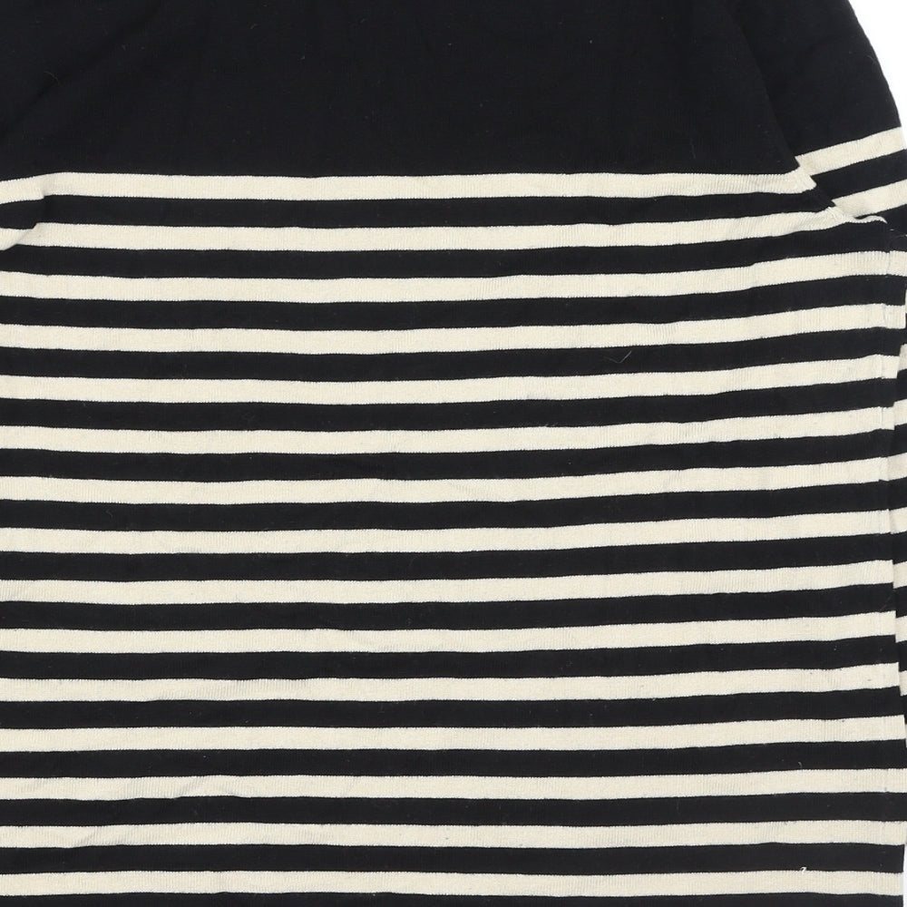 H&M Womens Black Round Neck Striped Acrylic Pullover Jumper Size M