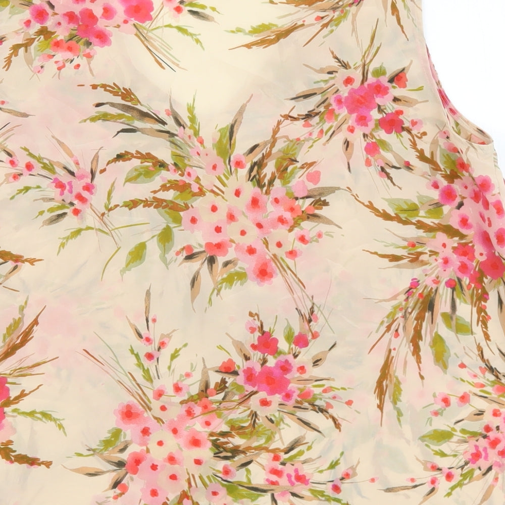 Linea Womens Pink Floral Polyester Basic Tank Size 12 V-Neck