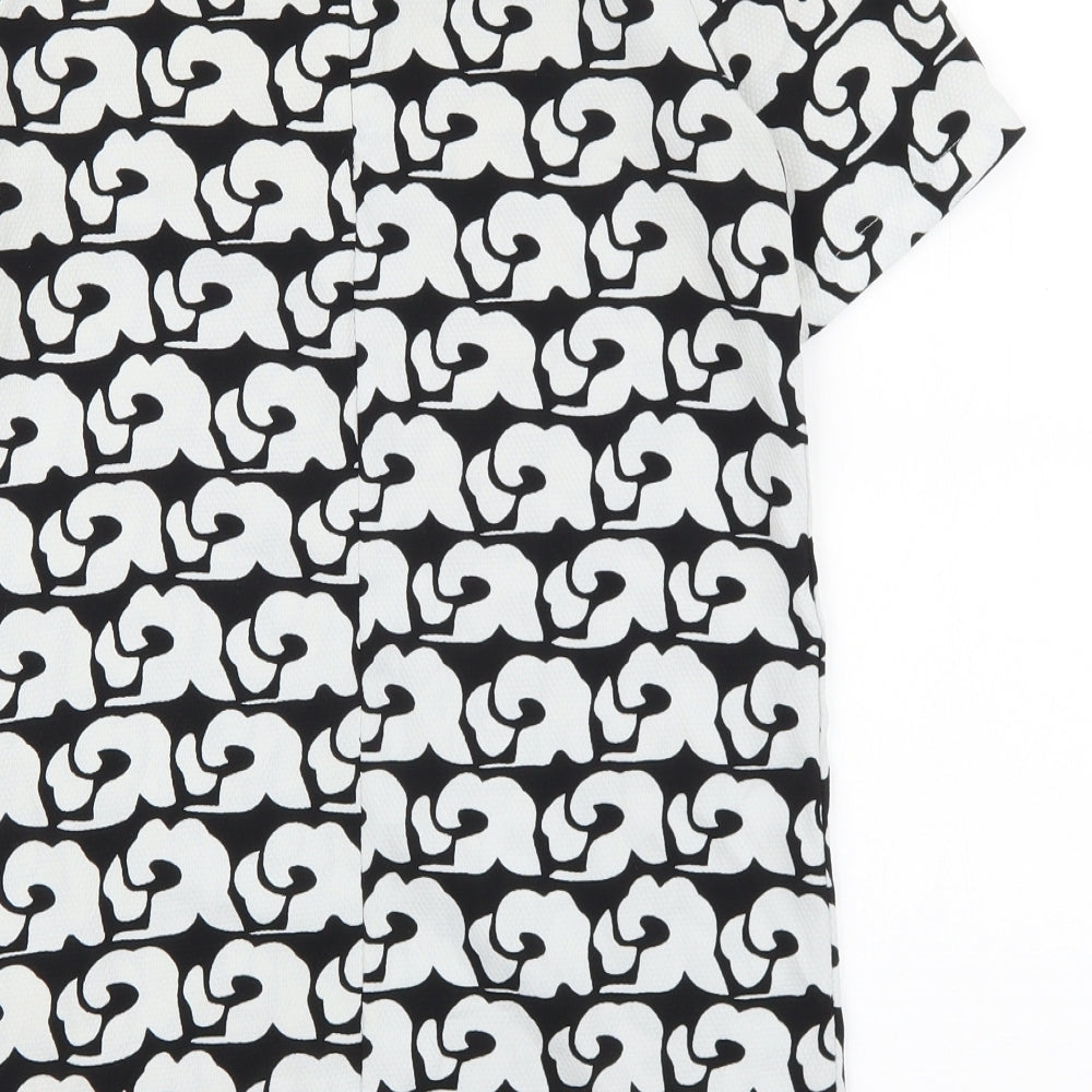 Glamorous Womens Black Geometric Polyester Shift Size XS Boat Neck Zip
