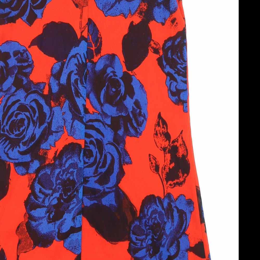 River Island Womens Red Floral Polyester Shift Size 8 Round Neck Button