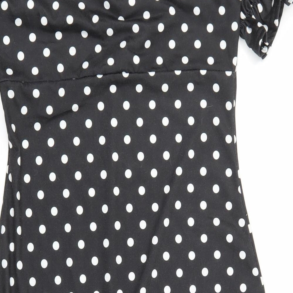 Somebody Else Womens Black Polka Dot Polyester Pencil Dress Size M V-Neck Pullover
