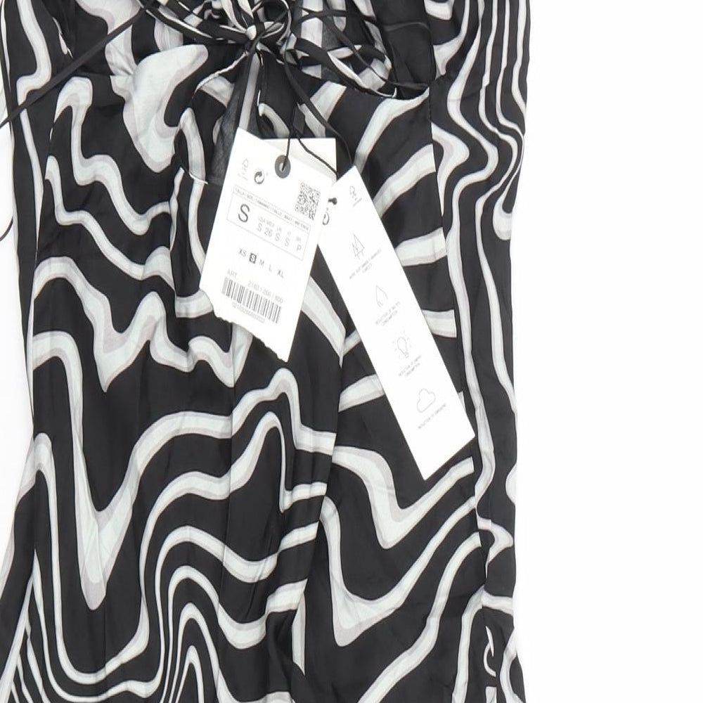 Zara Womens Black Geometric Polyester A-Line Size S Square Neck Tie