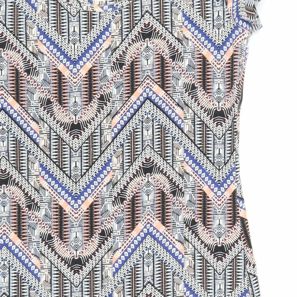New Look Womens Multicoloured Geometric Cotton Shift Size 14 Scoop Neck Pullover