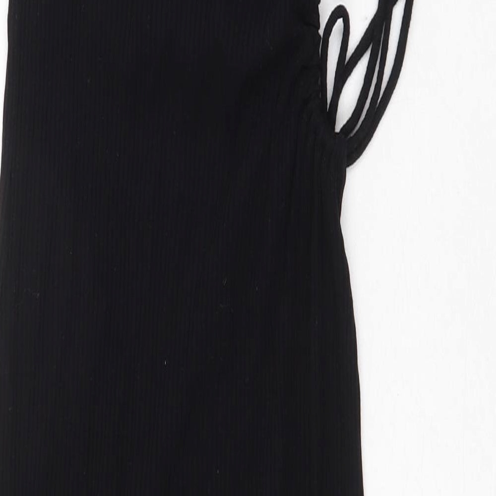 Bershka Womens Black Cotton Sheath Size S One Shoulder Tie
