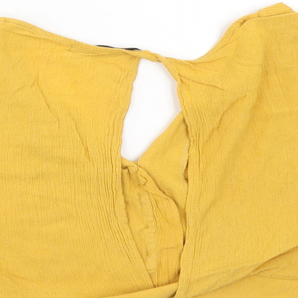 Pull&Bear Womens Yellow Viscose Cropped Blouse Size M V-Neck - Open Back