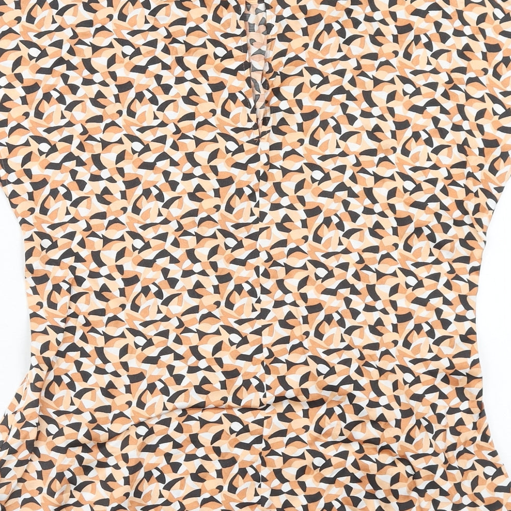 Marks & Spencer Womens Orange Geometric Viscose Basic Blouse Size 8 Boat Neck