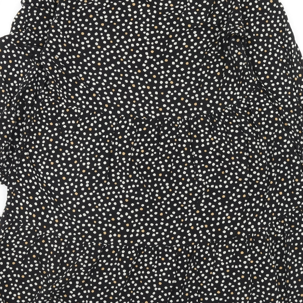 New Look Womens Black Animal Print Viscose A-Line Size 6 V-Neck Button