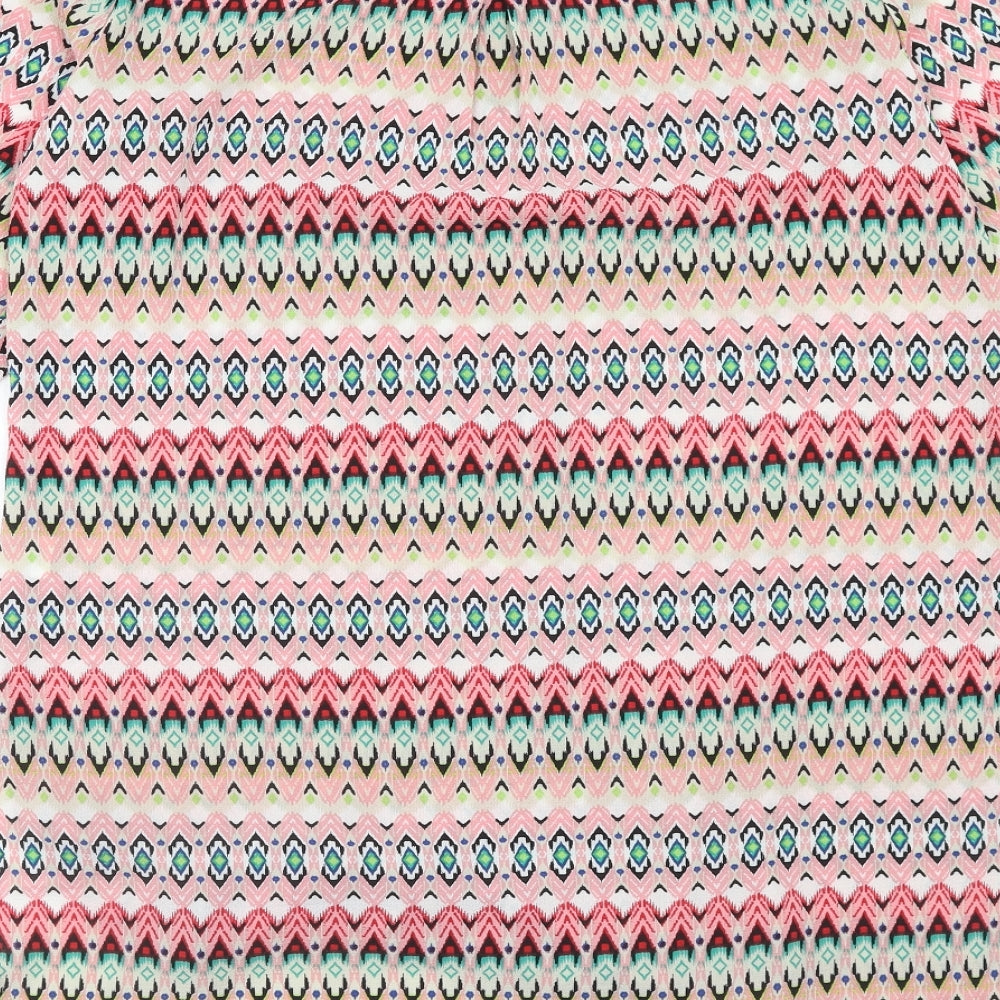 Figueroa & Flower Womens Multicoloured Geometric Polyester Kaftan Size M Round Neck Button