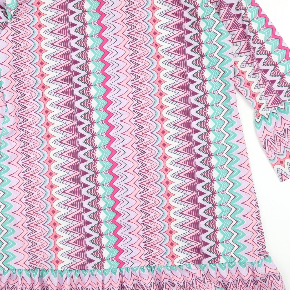 Preworn Womens Multicoloured Geometric Polyester Shift Size L Round Neck Tie