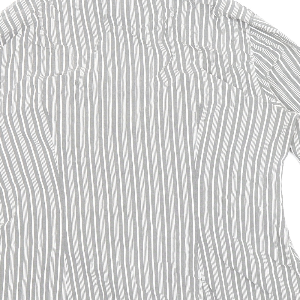 NEXT Womens Grey Striped Cotton Basic Button-Up Size 12 V-Neck