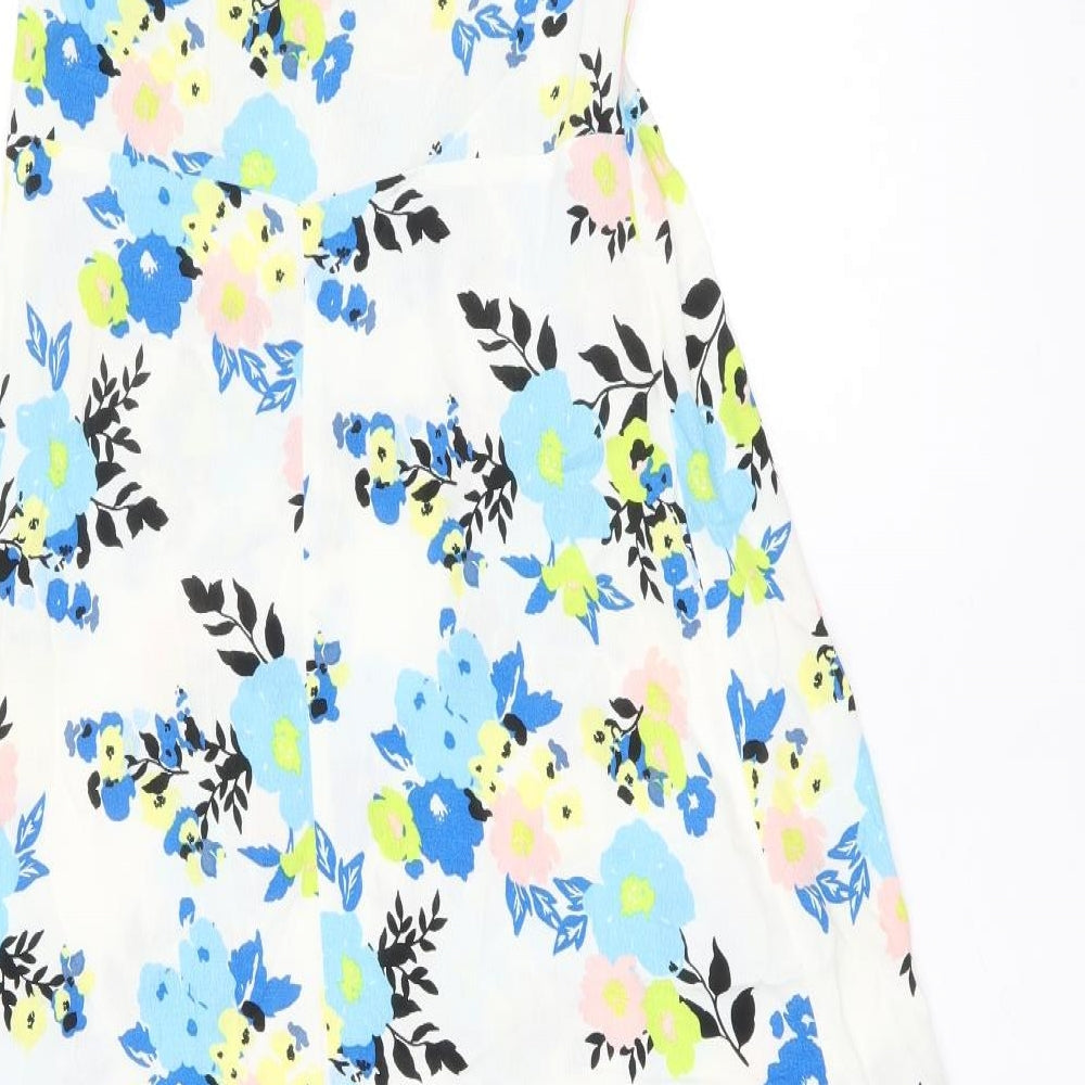 Marks and Spencer Womens White Floral Viscose A-Line Size 10 Boat Neck Zip
