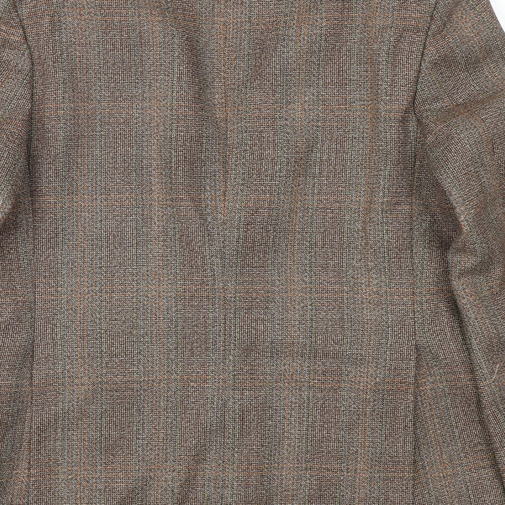 Burton Mens Brown Plaid Polyester Jacket Blazer Size 38
