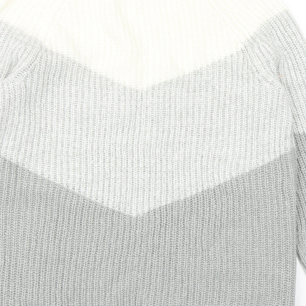 M&Co Womens Grey Round Neck Geometric Acrylic Pullover Jumper Size 12