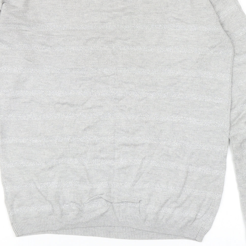 Linea Womens Grey Round Neck Striped Viscose Pullover Jumper Size XS
