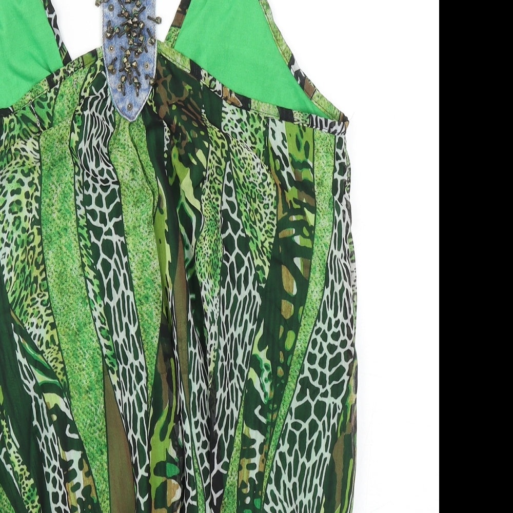 Jaune Rouge Womens Green Animal Print Polyester Wrap Tank Size M V-Neck - Leopard Print Faux Wrap Racerback