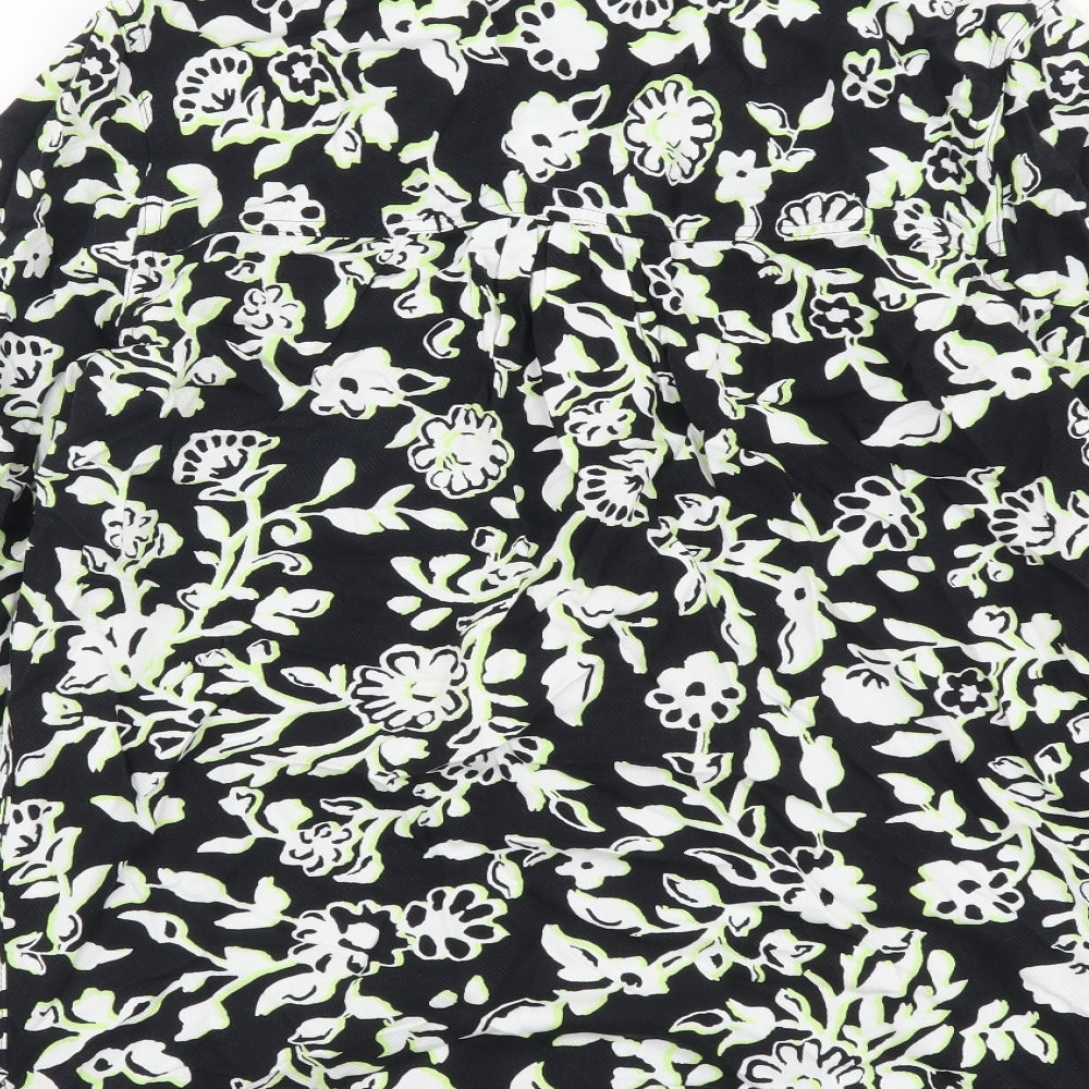 Marks & Spencer Womens Black Floral Viscose Basic Button-Up Size 6 Collared