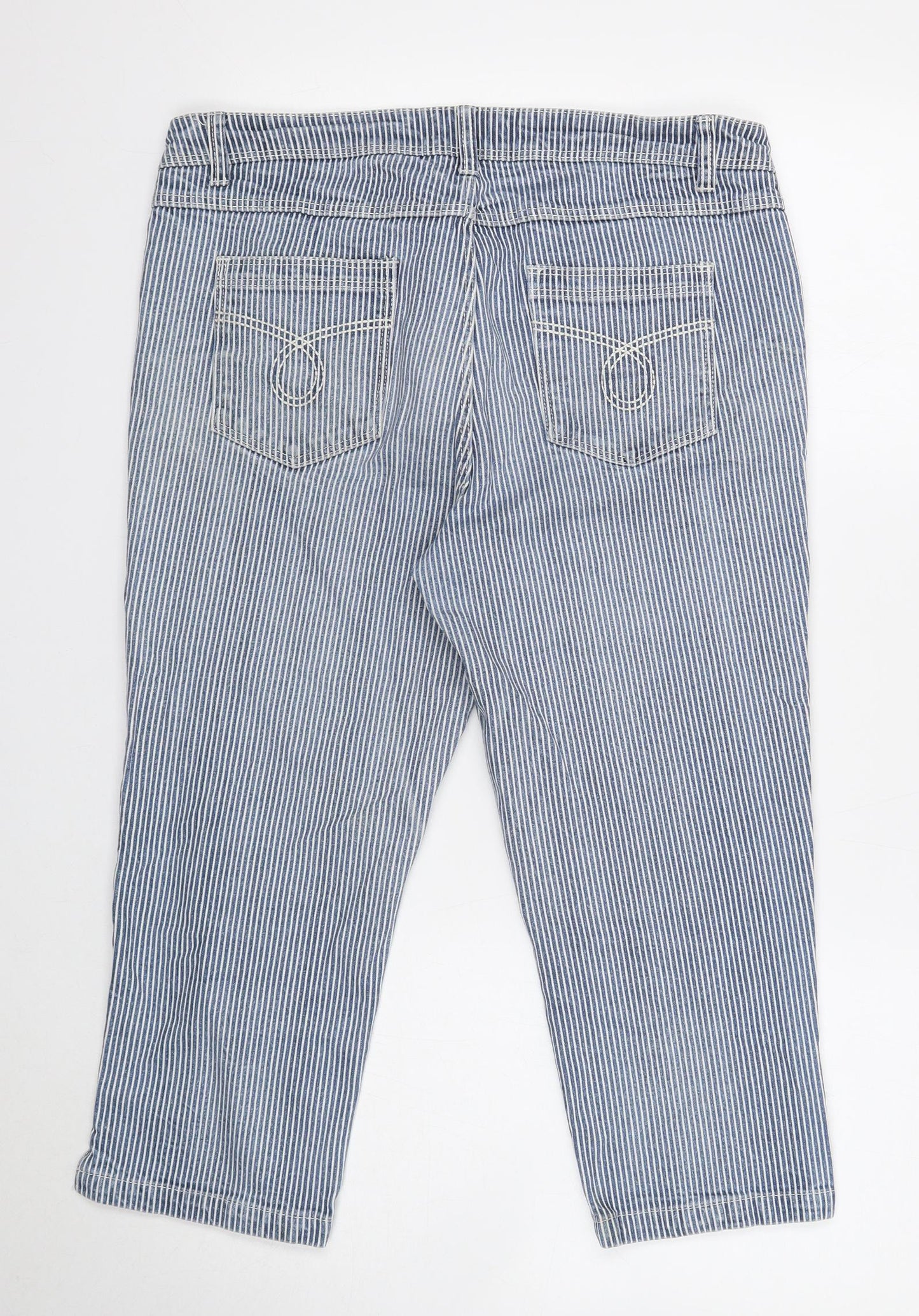 John Lewis Womens Blue Striped Cotton Cropped Jeans Size 40 in Regular Button