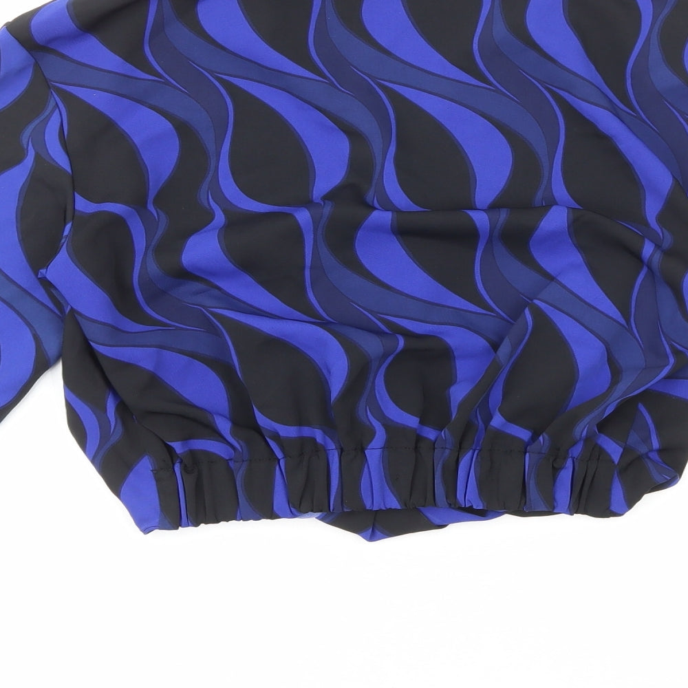 Zara Womens Blue Geometric Polyester Cropped Blouse Size XS Collared - Faux Wrap