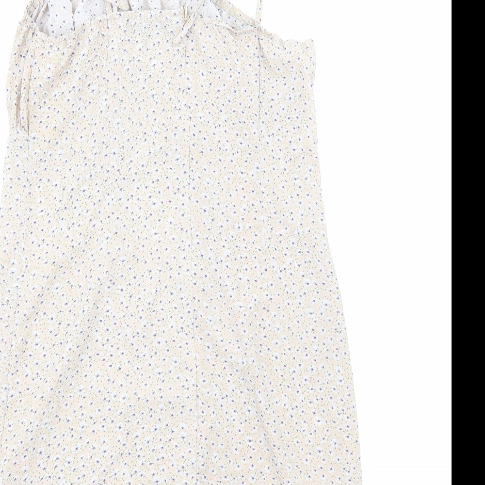 Missguided Womens Beige Floral Polyester Mini Size 14 Square Neck Zip