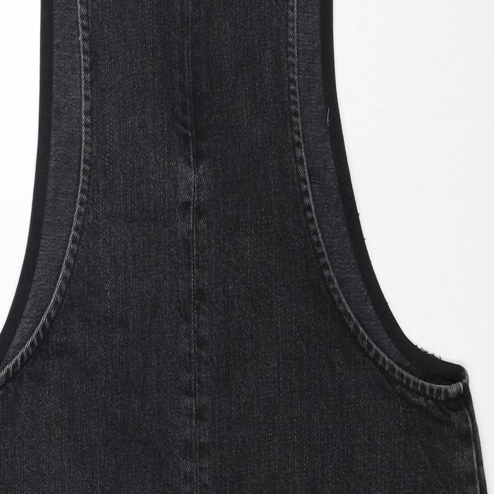 ASOS Womens Black Cotton Pinafore/Dungaree Dress Size 6 Scoop Neck Zip