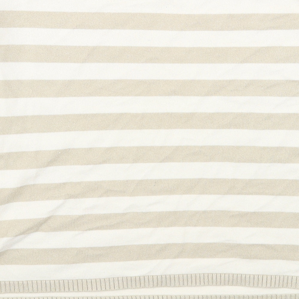 Marks & Spencer Womens Beige Round Neck Striped Viscose Pullover Jumper Size 14
