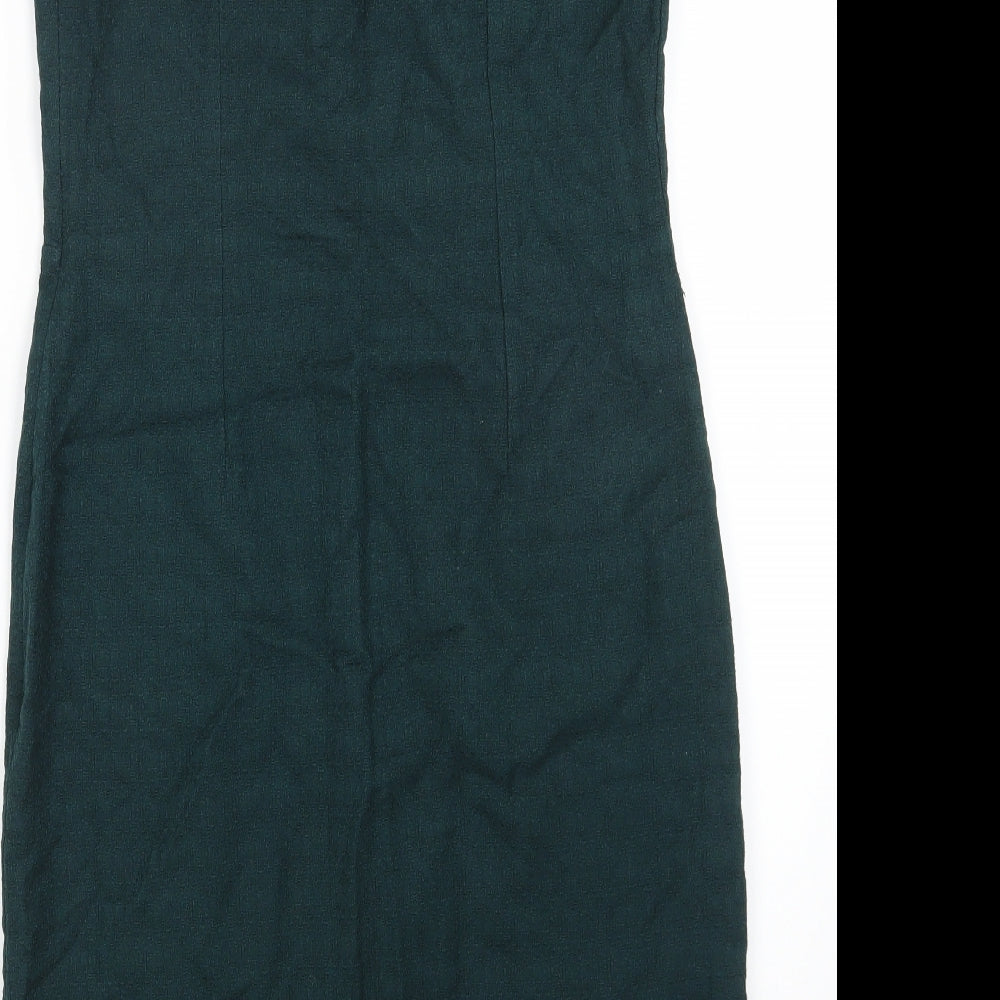 Per Una Womens Green Cotton Sheath Size 12 Scoop Neck Pullover