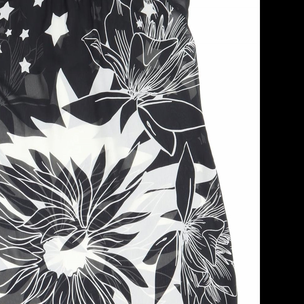 New Look Womens Black Geometric Polyester Basic Blouse Size 12 Square Neck